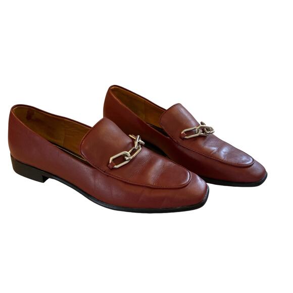 Rag Bone Aslen Leather Loafers Sz 37.5 Russet Red Chain Accent Classic Old Money - Picture 10 of 15